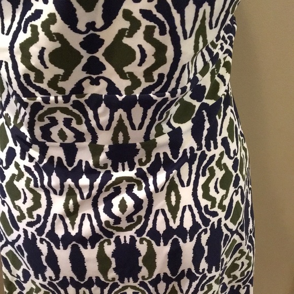 Jude Connally Navy and Olive Green Ikat Sleeveless Shift Dress - Picture 6 of 8